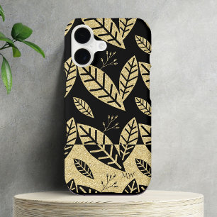 Motif élégant à feuille dorée et noire Monogramme 