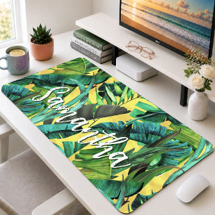 Motif élégant de feuilles tropicales vert jaune