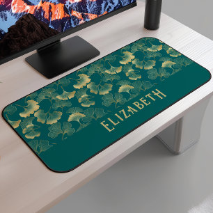 Motif élégant de Ginkgo Nom Bleu sarcelle Or