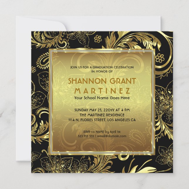 Motif-Elegant Invitation noir or & diamants (Devant)
