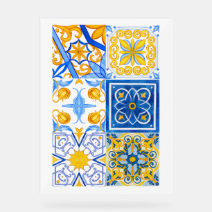 Motif en carreaux bleu et or - Mediterra