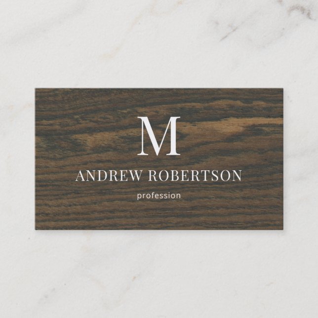 Motif en chêne de bois Monogramme QR Code Carte de (Devant)