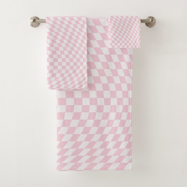 Motif en damier rose pastel À damiers Wavy (En situation)