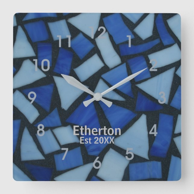 Motif en mosaïque de verre bleu Acrylique Horloge  (Recto)