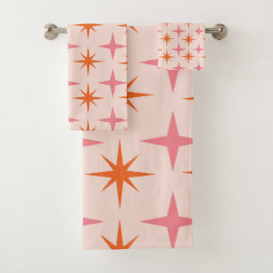 Motif étoilé Rétro Milieu de Siècle Rose Orange