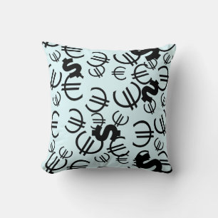 Motif Euro Dollar Argent Coussin Jeté Oreiller
