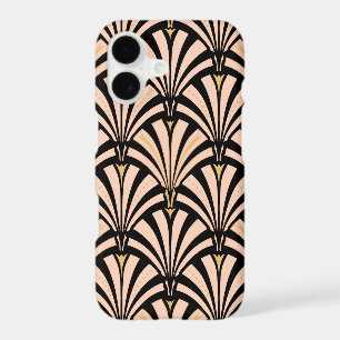 Motif éventail Art déco - pêche sur fond noir
