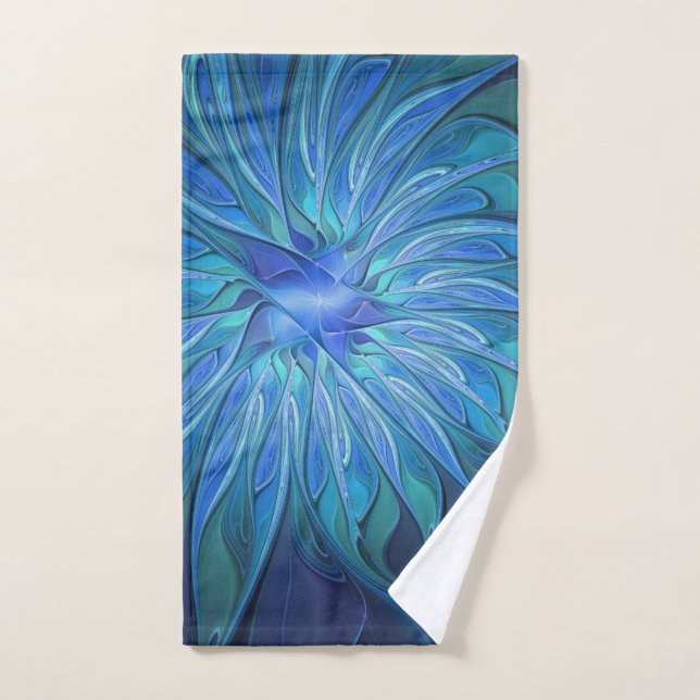 Motif fantaisie de fleur bleue, art fractal abstra (Serviette à main)