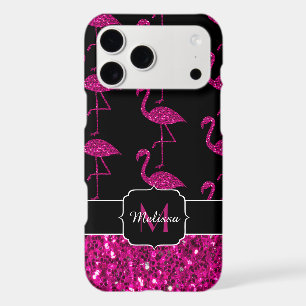 Motif fausses paillettes flamant rose monogramme n
