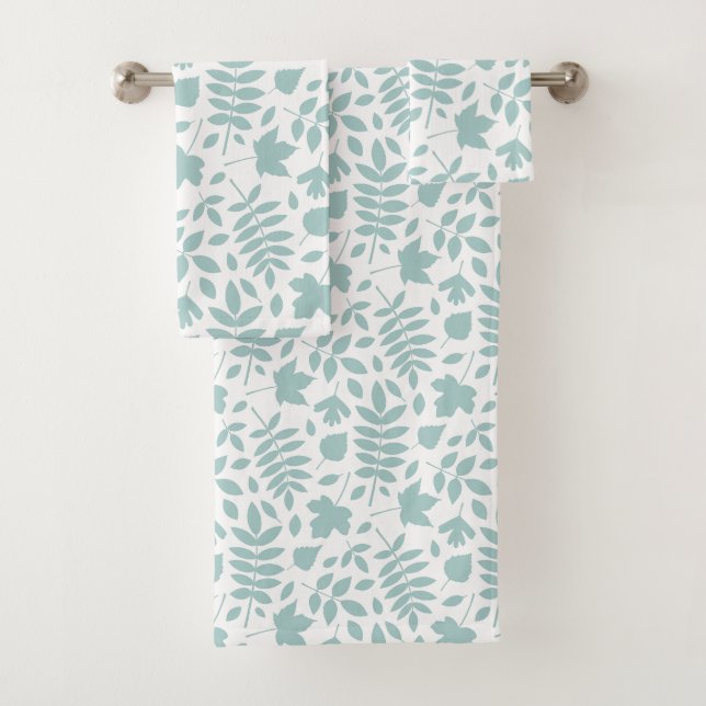 Motif Feuille perdu Turquoise sur blanc (En situation)