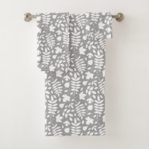 Motif Feuille tombé blanc sur gris