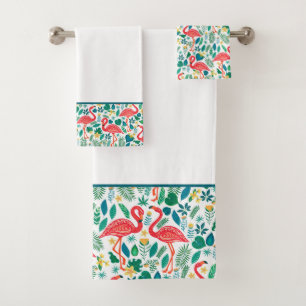 Motif Flamants roses roses et fleurs tropicales