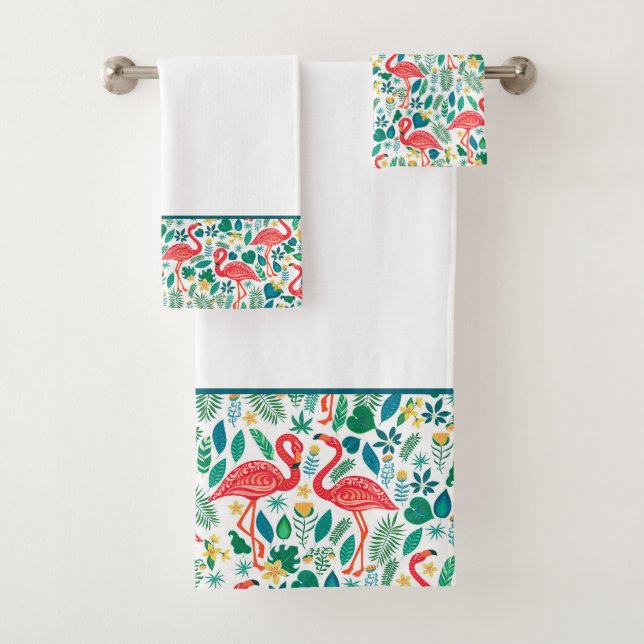 Motif Flamants roses roses et fleurs tropicales (En situation)
