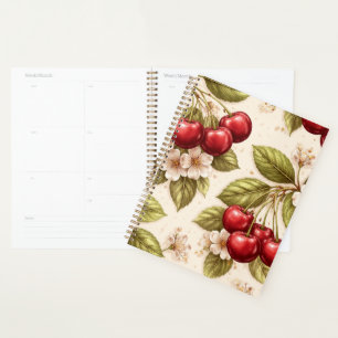 Motif Fleur de Cerisier Vintage Cerises Rouges 