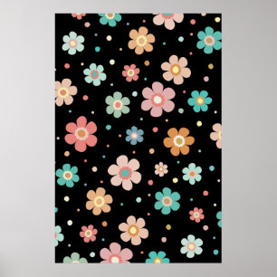 Motif Fleur Multicolore Migné Sur Poster Noir