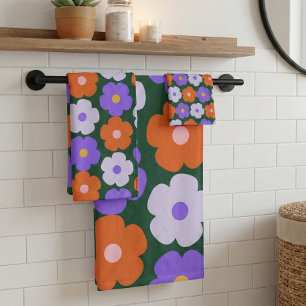 Motif Fleur rétro mignonne en violet et vert  