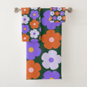 Motif Fleur rétro mignonne en violet et vert  