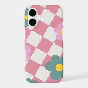 Motif floral à carreaux rose – Fleur mignonne rétr