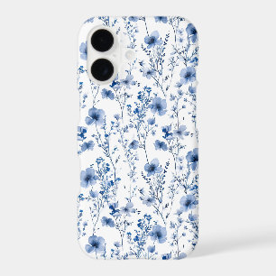 Motif floral à fleurs sauvages aquarelle bleu blan