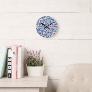Motif floral abstrait - Horloge murale en acryliqu