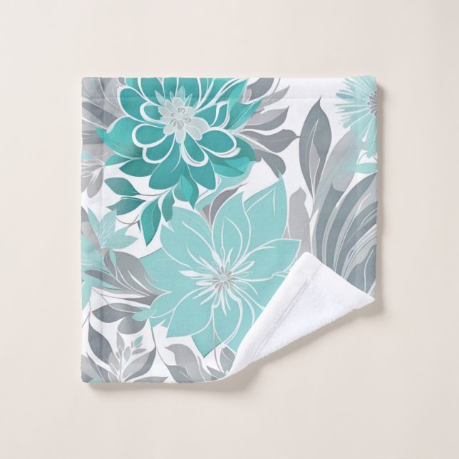 Motif floral, Aqua, mer Turquoise, Turquoise et Gr (Gant de toilette)