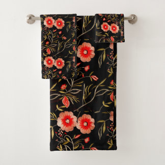 Motif floral Arrière - plan foncé rose rouge vert