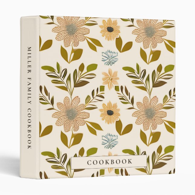 Motif floral beige neutre 3 Classeur à anneaux (Devant/Côté)