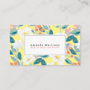 Motif Floral blanc Carte de visite maman Jaune