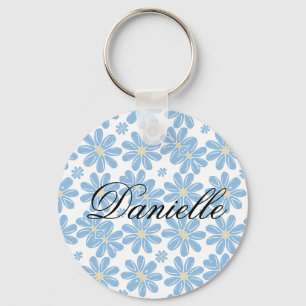 Motif floral bleu - Porte-clés personnalisé