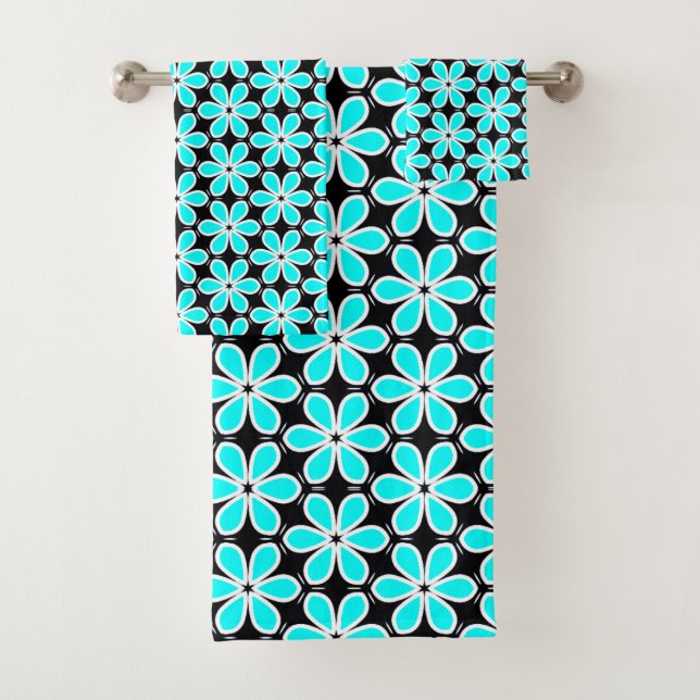 Motif floral bleu turquoise et noir (En situation)