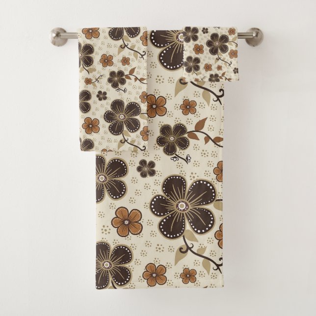 Motif floral brun élégant et moderne sur fond beig (En situation)