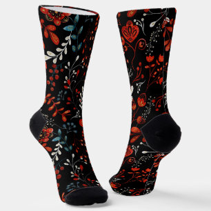 Motif floral complexe avec chaussette dorée et bla