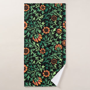 Motif floral complexe avec feuilles vertes