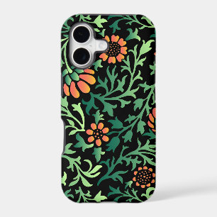 Motif floral complexe avec feuilles vertes