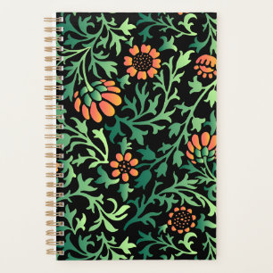 Motif floral complexe avec feuilles vertes