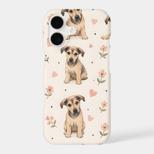 Motif floral de chiot mignon avec des cœurs