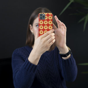 Motif floral de Dahlia jaune sur fond rouge