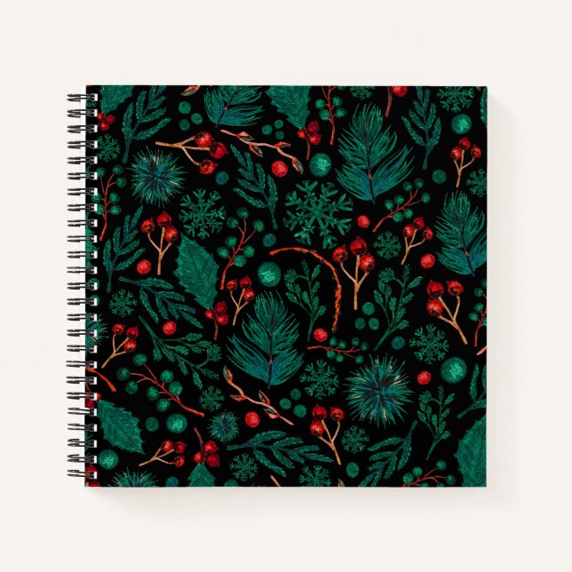 Motif floral de Noël aquarelle | CARNET (Devant)