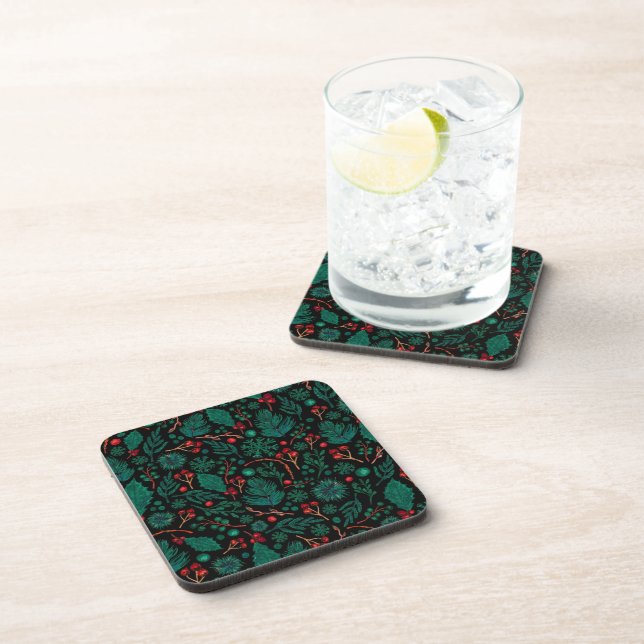 Motif floral de Noël aquarelle | DESSOUS DE VERRE (Côté Droit)