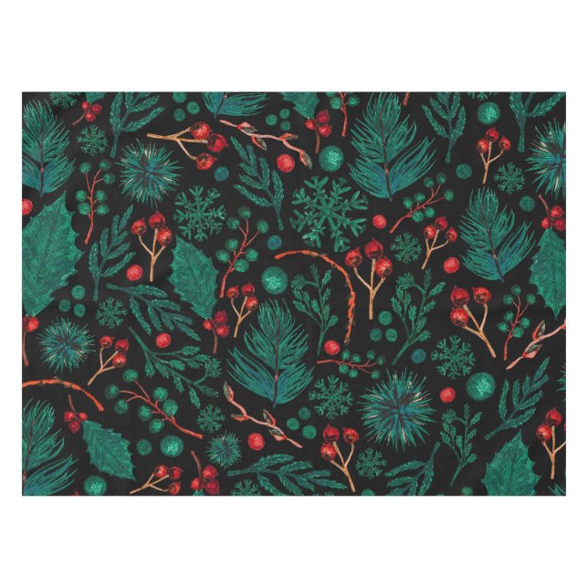 Motif floral de Noël aquarelle | Nappe (Devant (Horizontal))