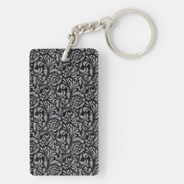 Motif floral élégant de damassé noire et argentée (Dos)