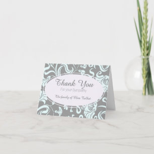 Motif Floral gris bleu Sympathie Merci 2 carte