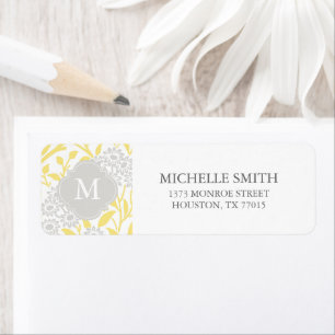 Motif floral gris jaune décoré d'un monogramme d