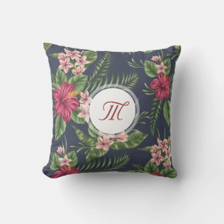 Motif floral Hibiscus Monogramme Coussin