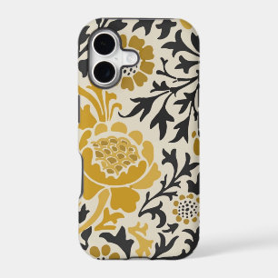 Motif floral jaune et noir de style vintage