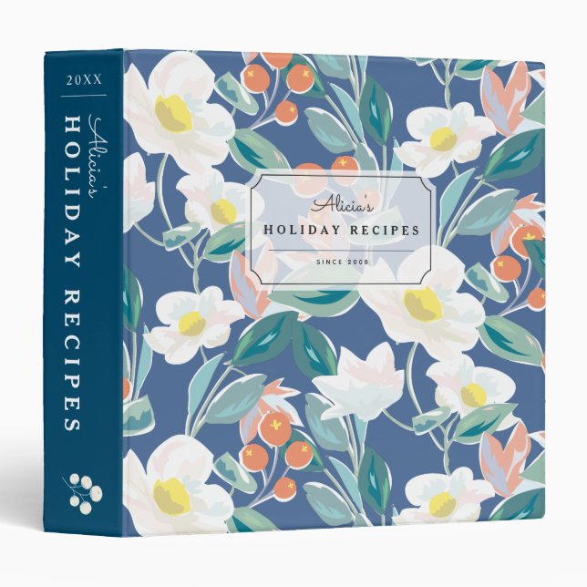 Motif floral Marine bleu Recette Classeur livre (Devant/Côté)