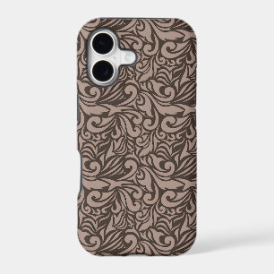 Motif floral marron élégant sur fond rose clair