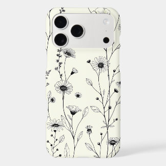 Motif floral minimaliste en lignes noires sur fond