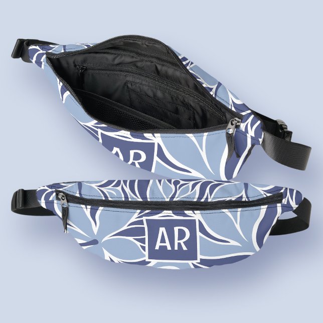 Motif floral moderne bleu tendance Monogramme Voya (Créateur téléchargé)