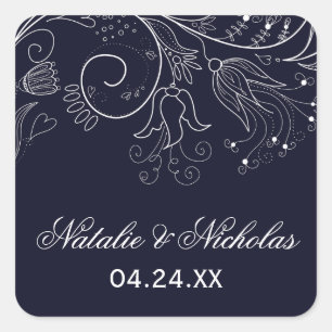 Motif floral Navy/Blanc Tulipe - Autocollant carré